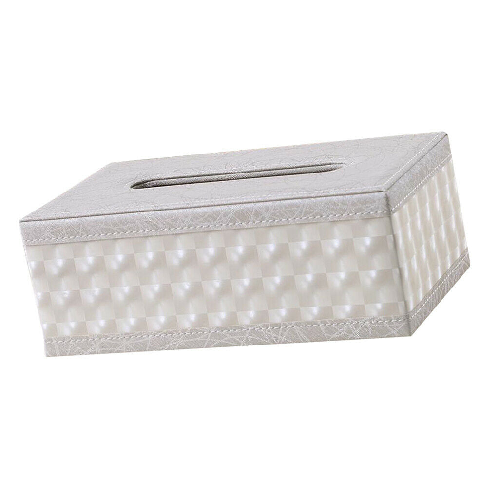 Decorative White Grid Leather Napkin Holder Shatterproof Tissue Box Kitchen