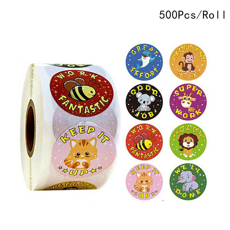 500Pcs/roll Cute Animals Reward Stickers Kids Motivational Students StickBDAU