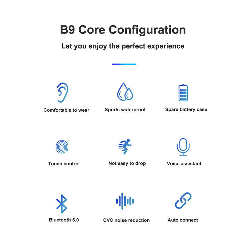 Bluetooth 5.0 Headset Wireless Earbuds Stereo Headphones Smart Touch Control