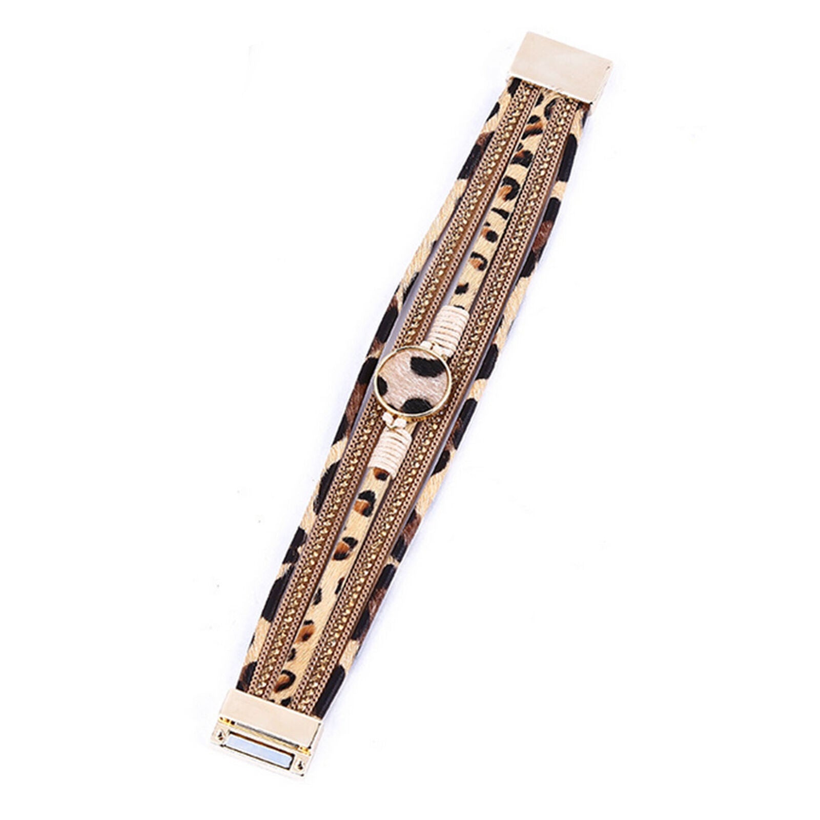 Leopard Grain Fur Chain Multi-layer Leather Wrap Bracelet Charm Bangle For Women