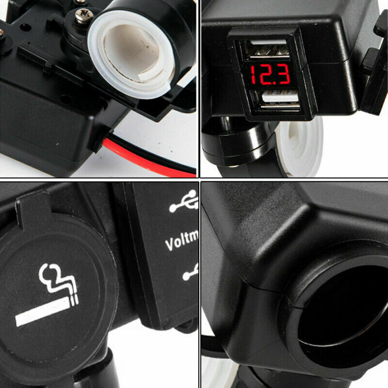 12V 4.2A Dual USB ATV Scooter BlueLED Charger Socket Voltmeter Cigarette Lighter