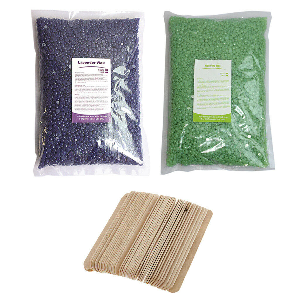 2Pcs 500g Depilatory Hard Wax Beans Effective Hair Removal + Wood Sticks