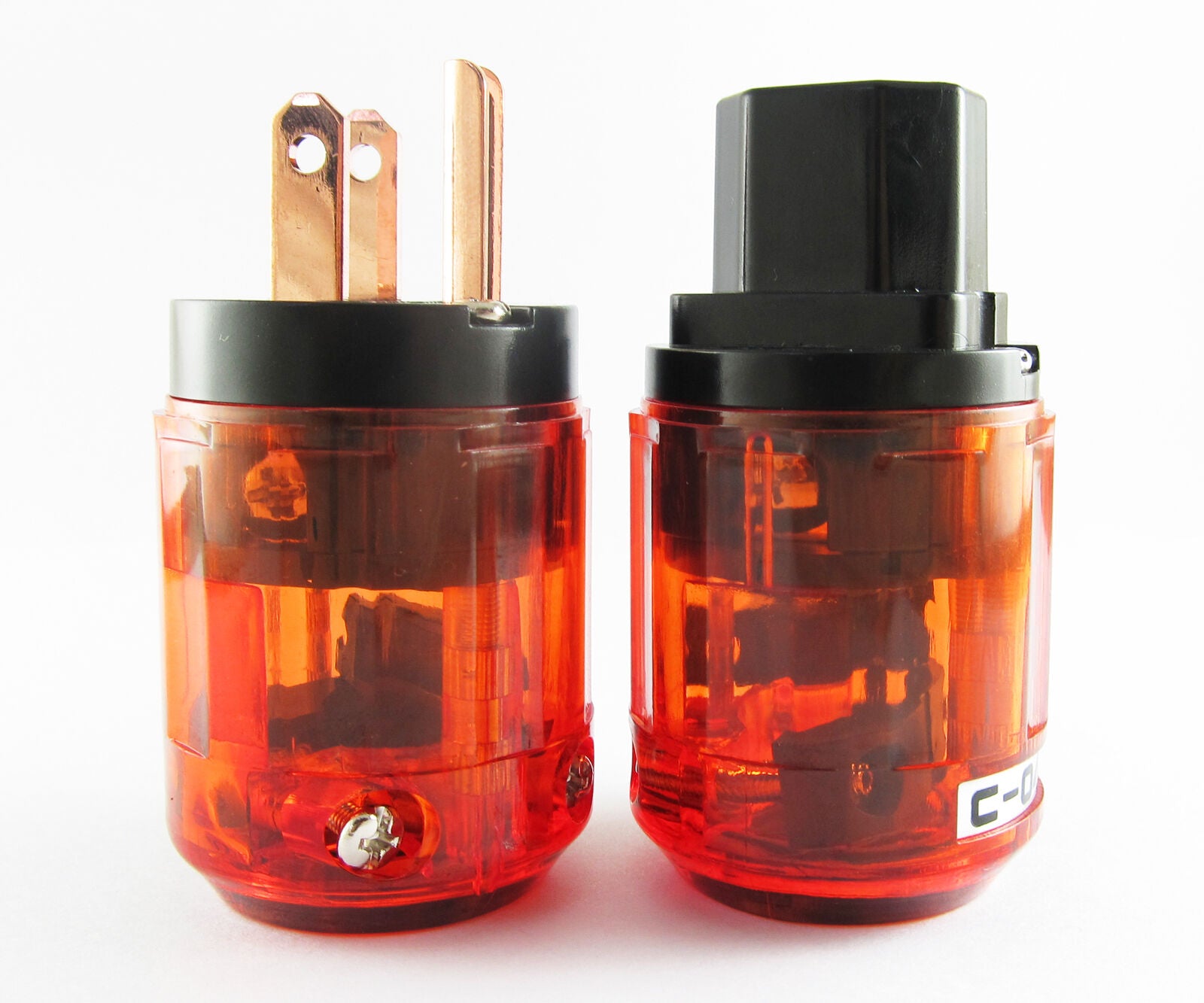 New 1 Pair C-046E IEC Connector + P-046E US Power Plug for Audio Clear Red