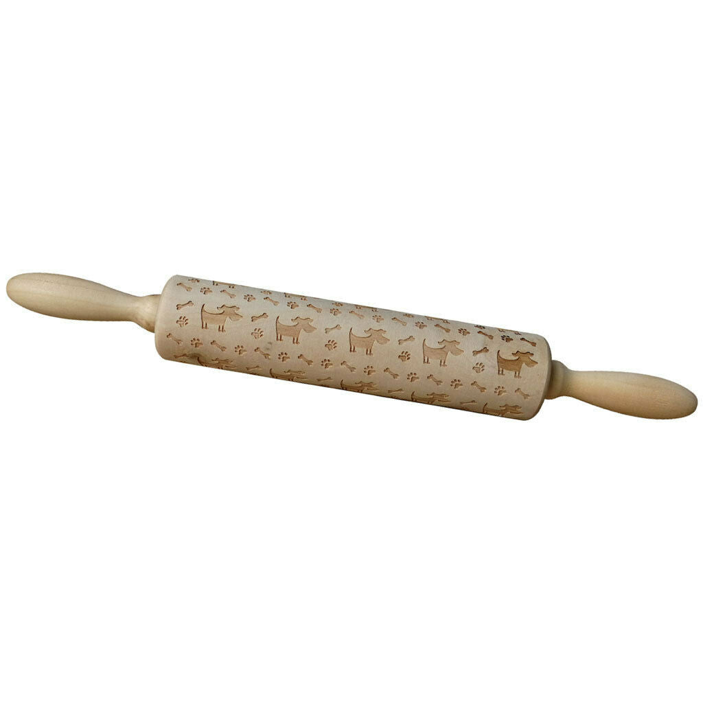 Wooden Rolling Pin Dog Bone Paw Embossing Baking Cookies Biscuit Fondant Wedding