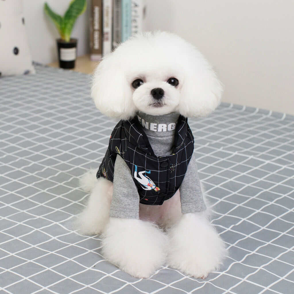 Pet Small Dog Teddy Double-sided Waterproof Cotton Vest Jacket Coat Black M