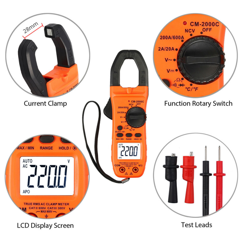 Digital Clamp Meter Tester Trms Ac/dc Voltage Ac Current Resistance Clamp Meter