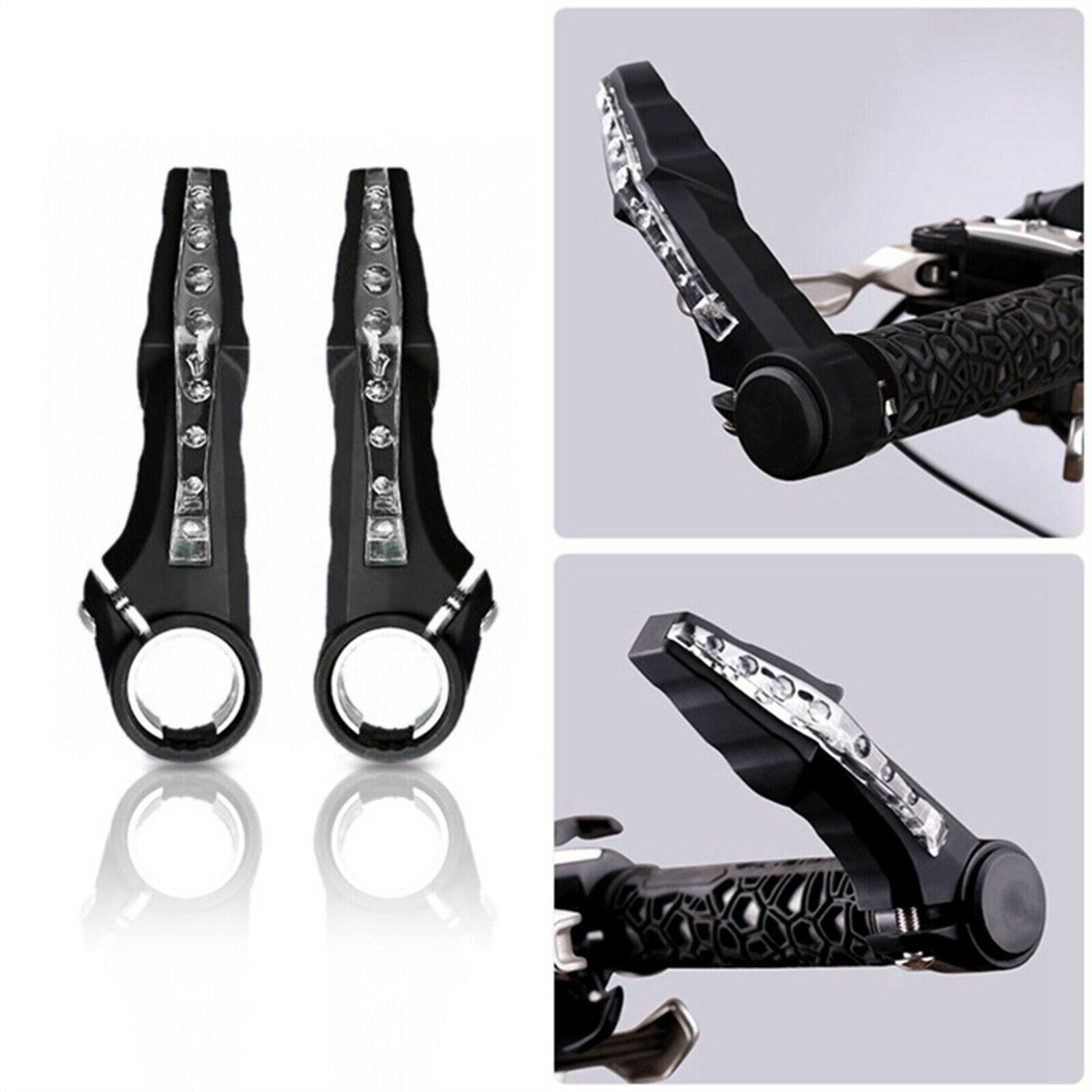 2Pack Bicycle Auxiliary Handlebar Grips Light Bar End Safety Lamp for Bikes