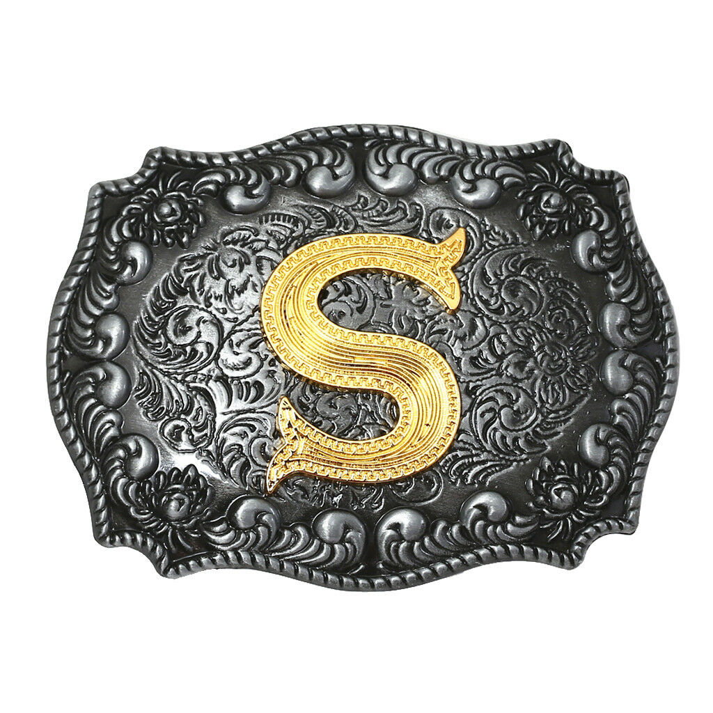 Western Cowboy Golden Initial Letter A-Z Metal Belt Buckle Men's Accessory S