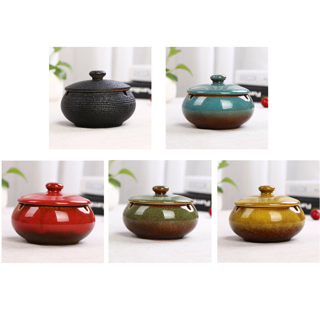 2pcs Ceramic Ashtray with Windproof Cover for Use in