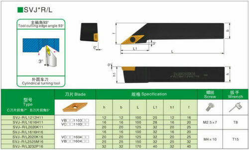 93° SVJBL 1616H16 External Lathe Turning Tool Holder + VBMT160404 Turning insert