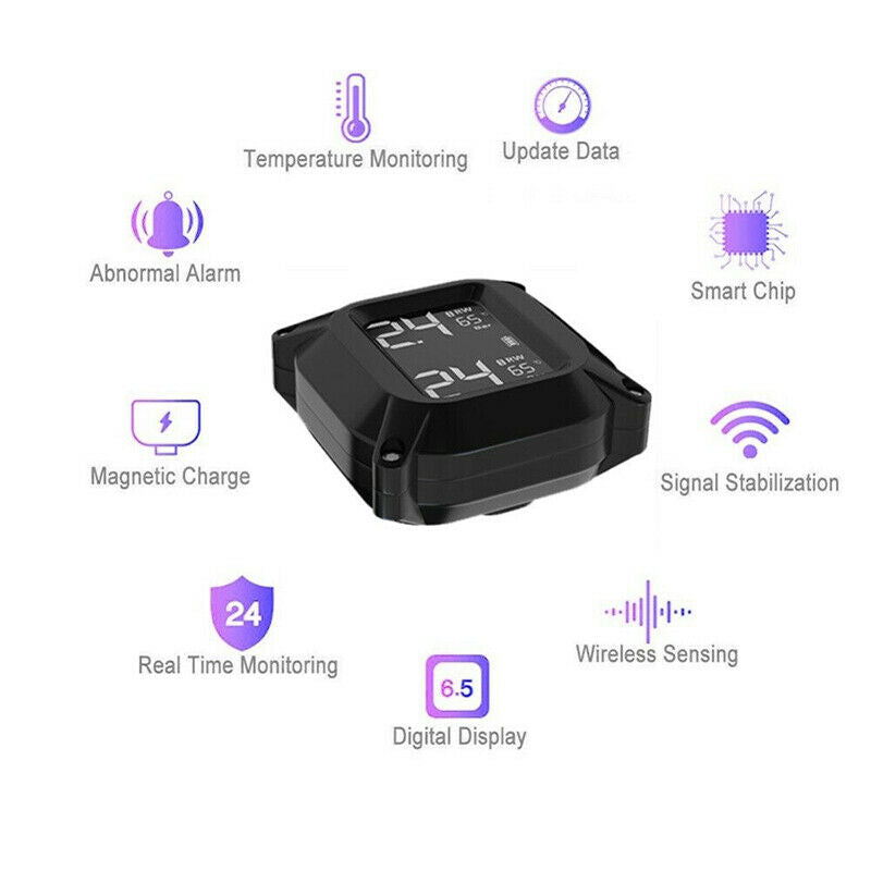 Motorcycle Wireless Tire Pressure Monitoring System with 2 Tmps Sensor Black qu