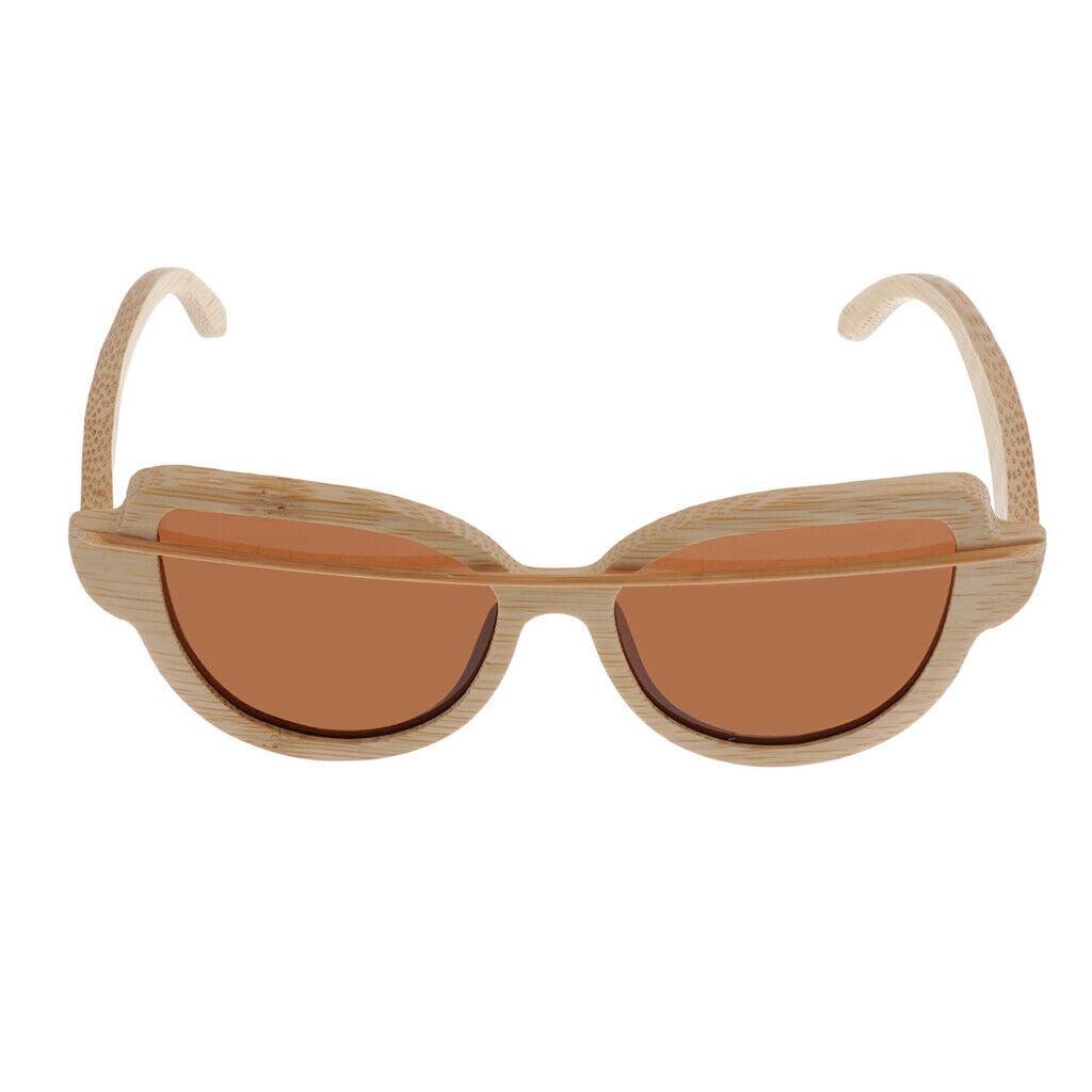 Women Handmade Bamboo UV 400 Polarized Sunglasses Wood Glasses + Box Brown