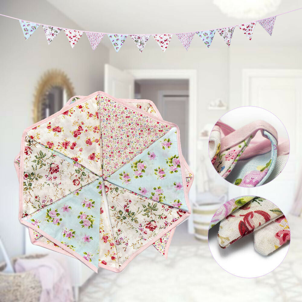 Fabric Bunting Wedding Birthday Party Christening Shabby Chic Handmade Ornaments