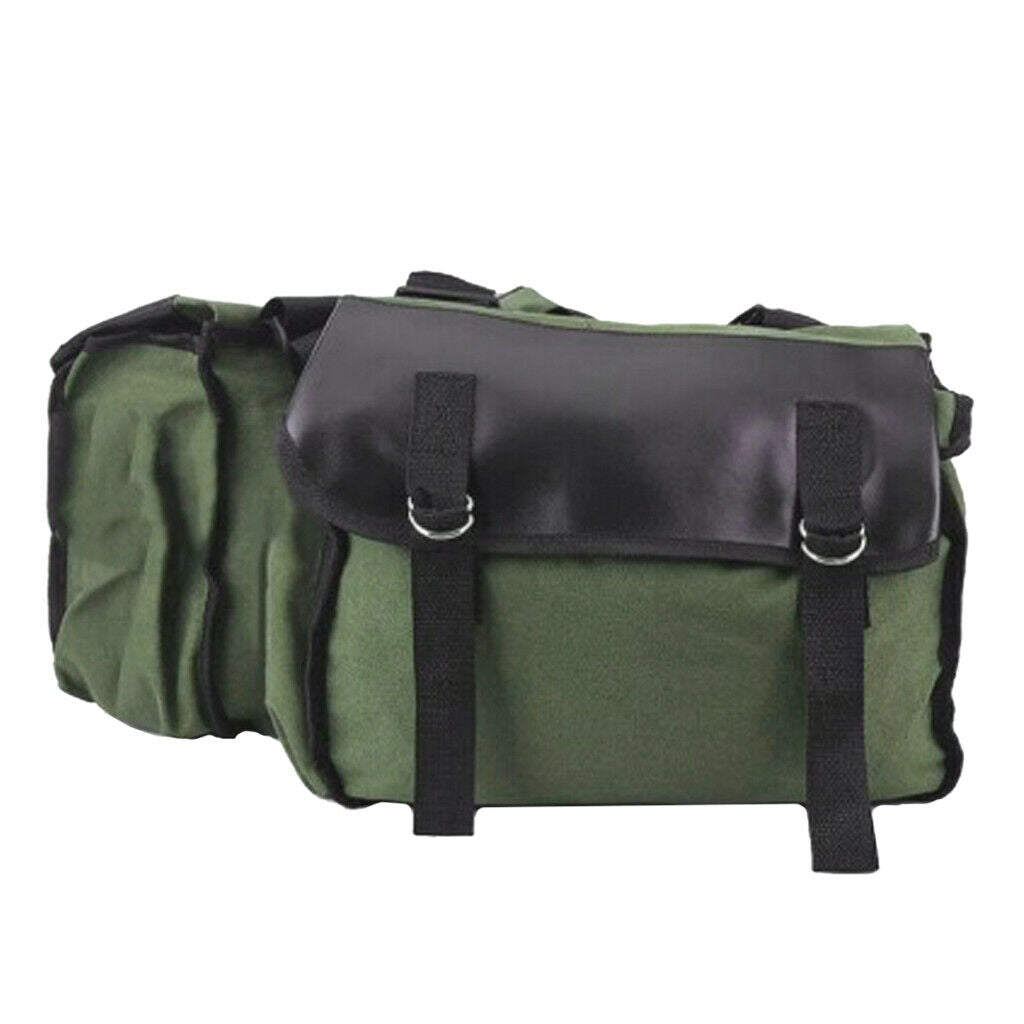 Travel Saddlebag Double Strapped Flap Canvas Saddle Box Tail Bag Army Green