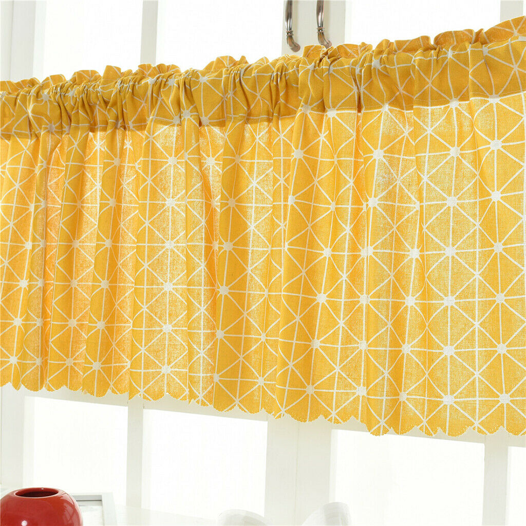 Window Balcony Rod Grid Short Curtain for Home Kitchen Cabinet Panel  Yellow