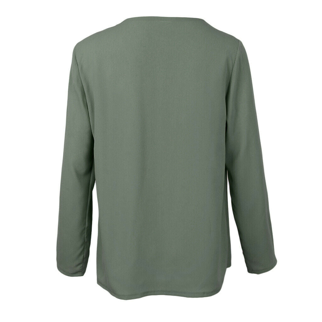 Solid Chiffon Turndown Collar Asymmetric Button Long Sleeve Blouse L Green