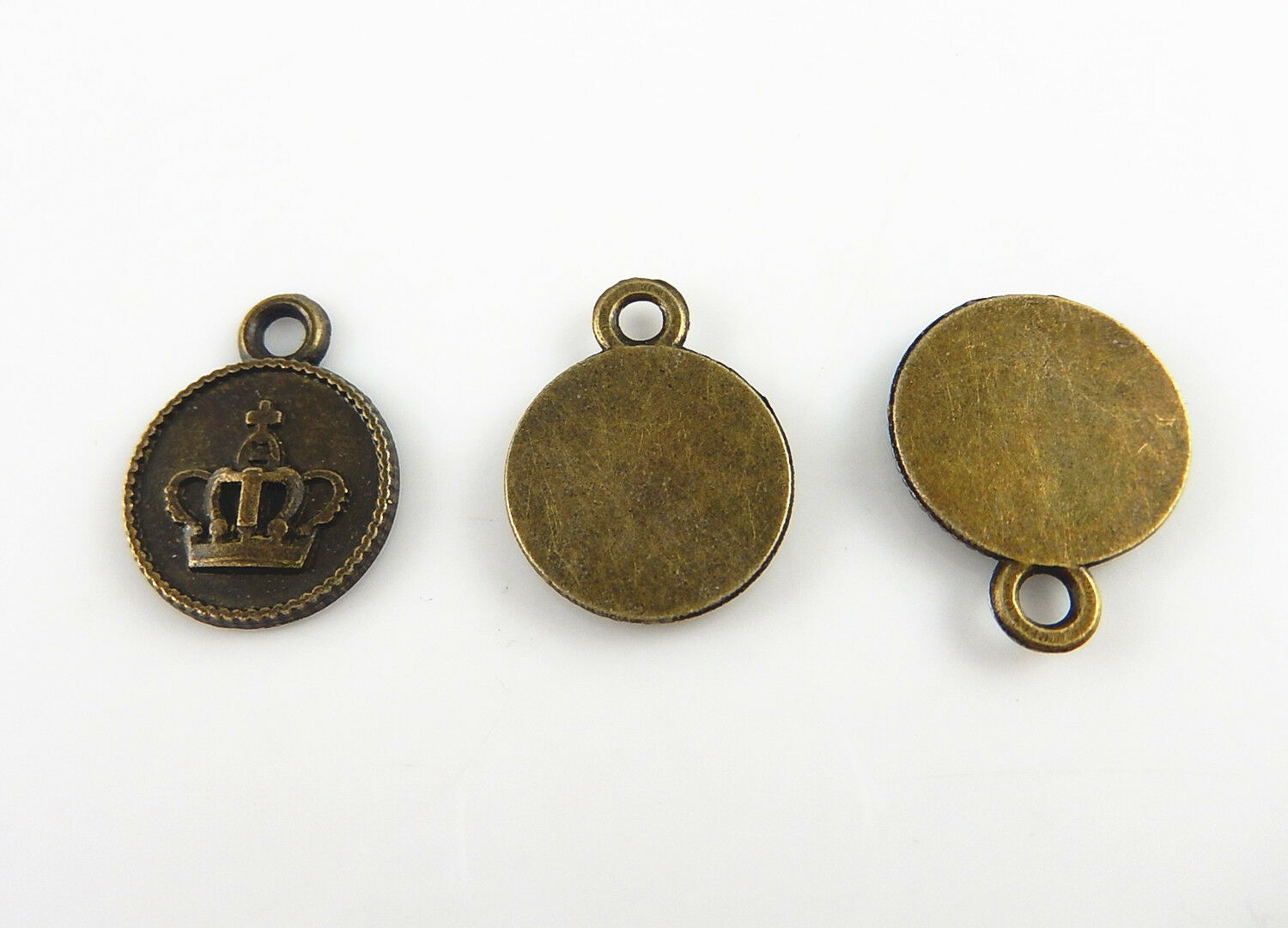 Lot of (45x) Antiqued Bronze Metal Charm Crown Engraved Pendant Findings 15 MM