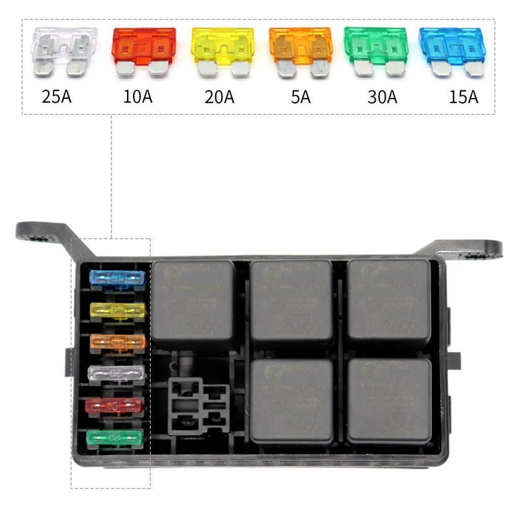 New 6 Way Fuse Holder Relay Box w/ Terminals+12V 40A Relay+5Pin 40A Relays