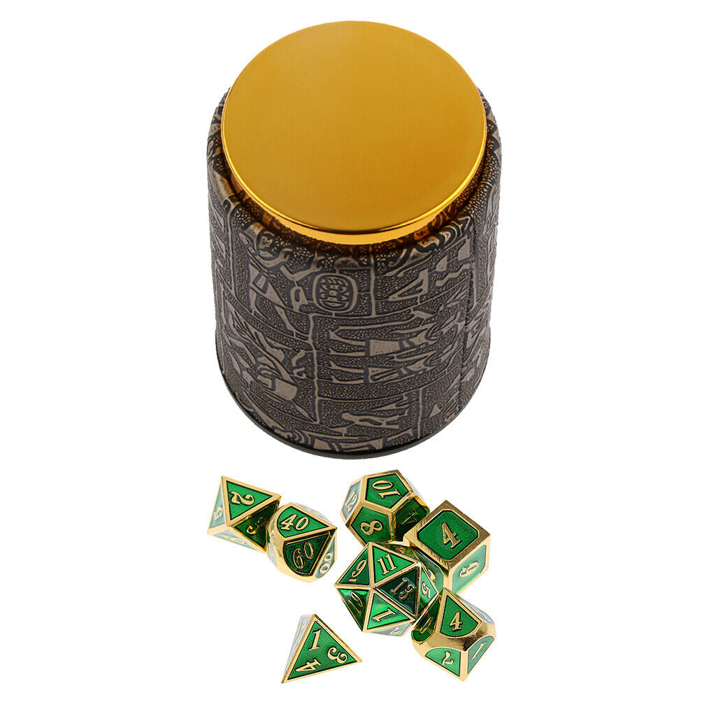 7 PCS Polyhedral Metal Dice D4-D20 for  Game + Dice Cup #B