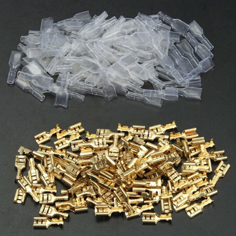 100Pairs 6.3mm brass crimp terminal female spade connectors insulate sleeve Re