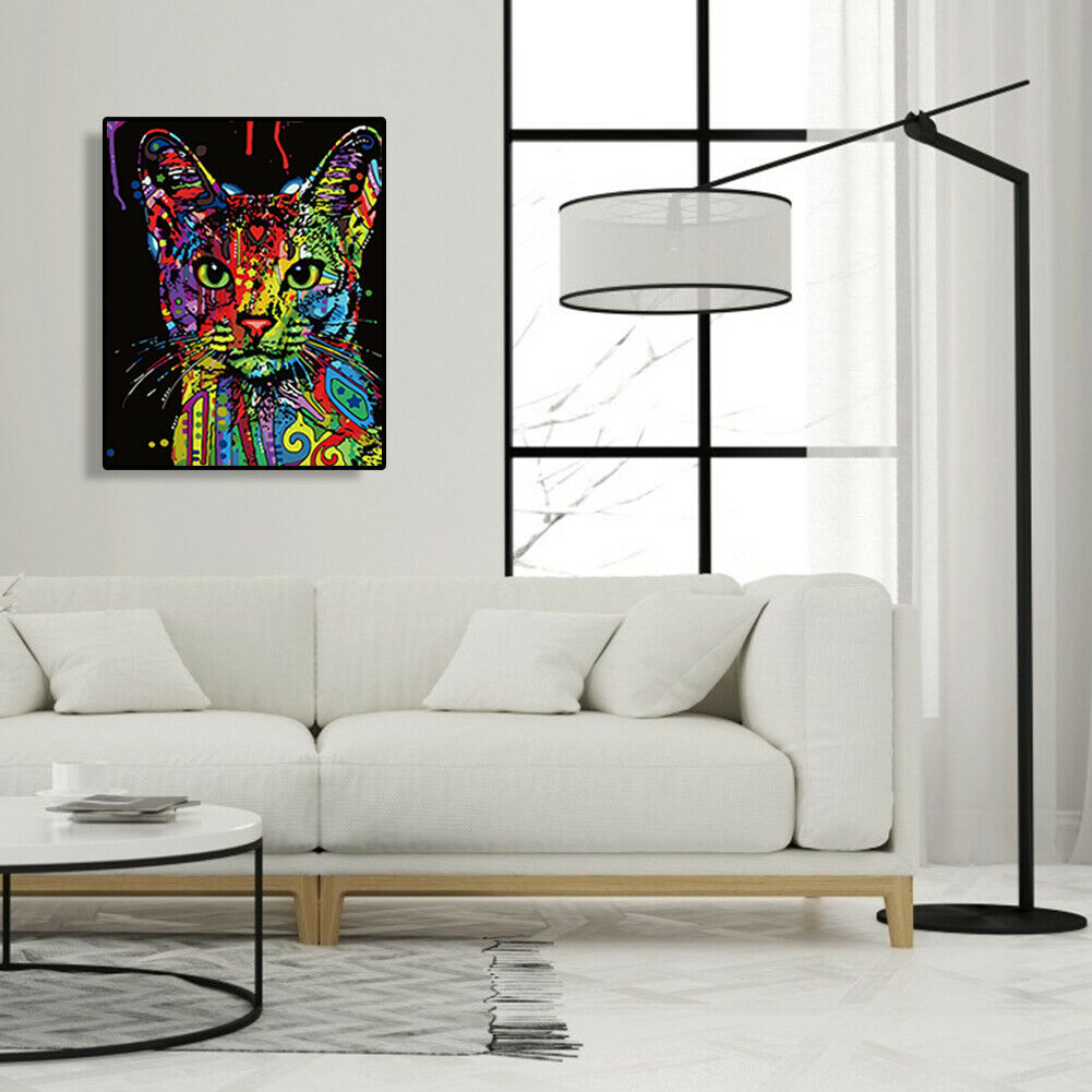 Colorful Cat DIY Oil Painting By Number Acrylic Paint On Canvas Home Decor @