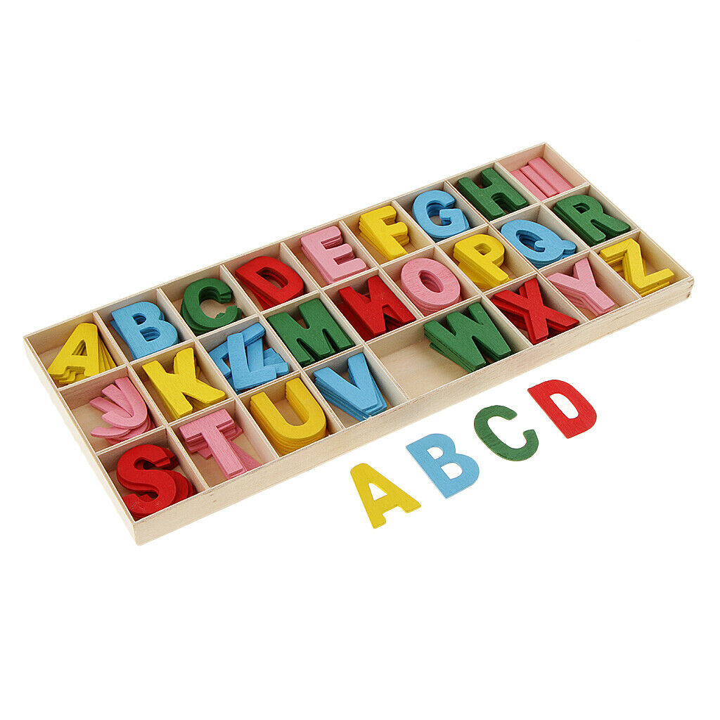 156pcs Wooden Shapes Letter Alphabet Embellishments In Box for Kids Games