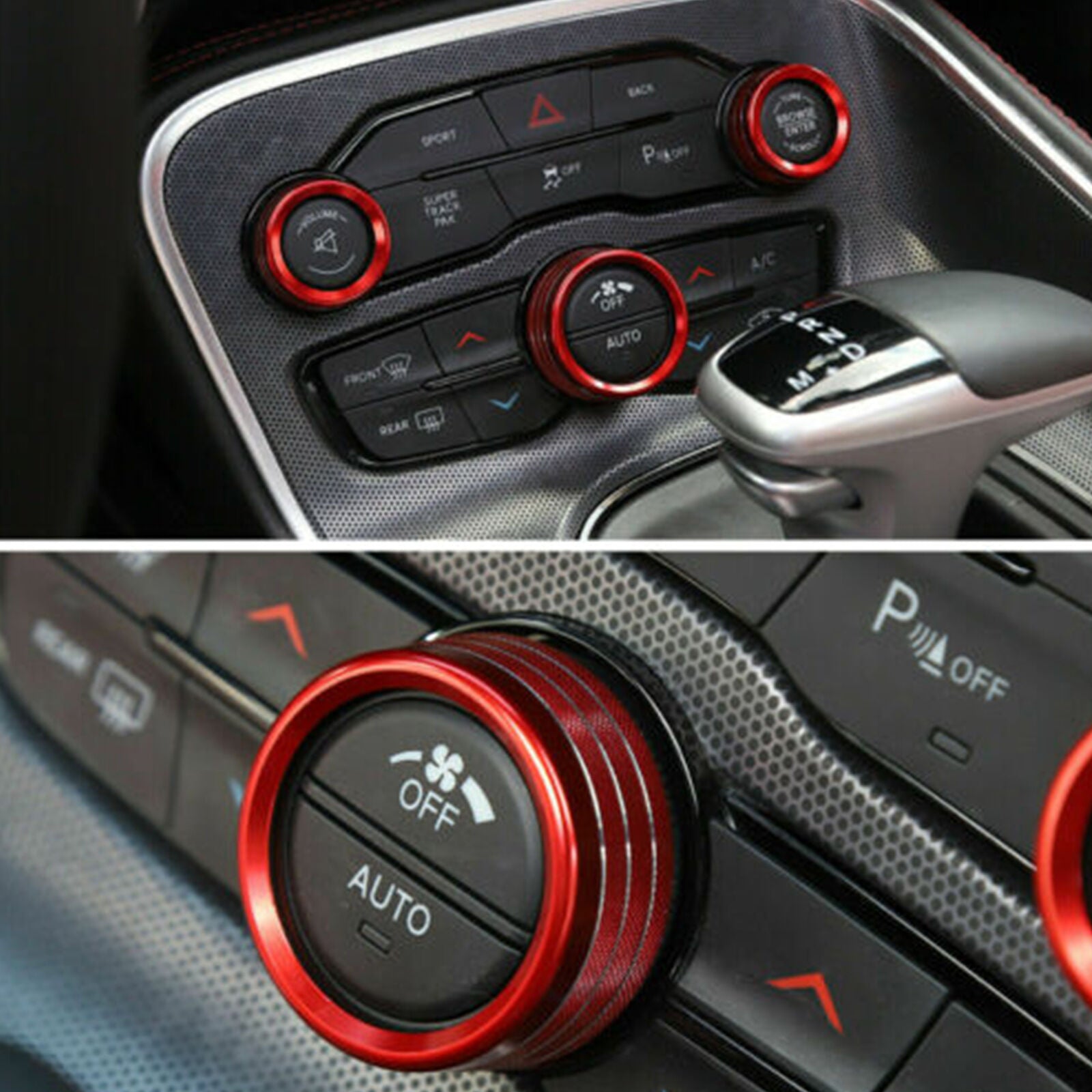 3x AC Radio Switch Trims Ring Knob Cover For Dodge Challenger/Charger 15-20 RED