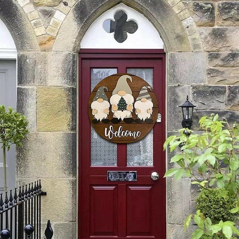 Gnome Door Hanger Seasonal Welcome Sign with Interchangeable Holiday Pieces E1A7