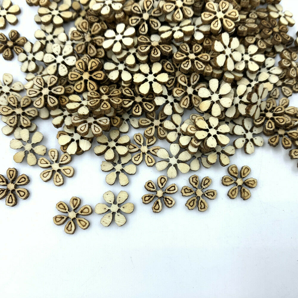 100pcs Mini Natural Wooden flower shape scrapbooking decoration Handmade 10mm
