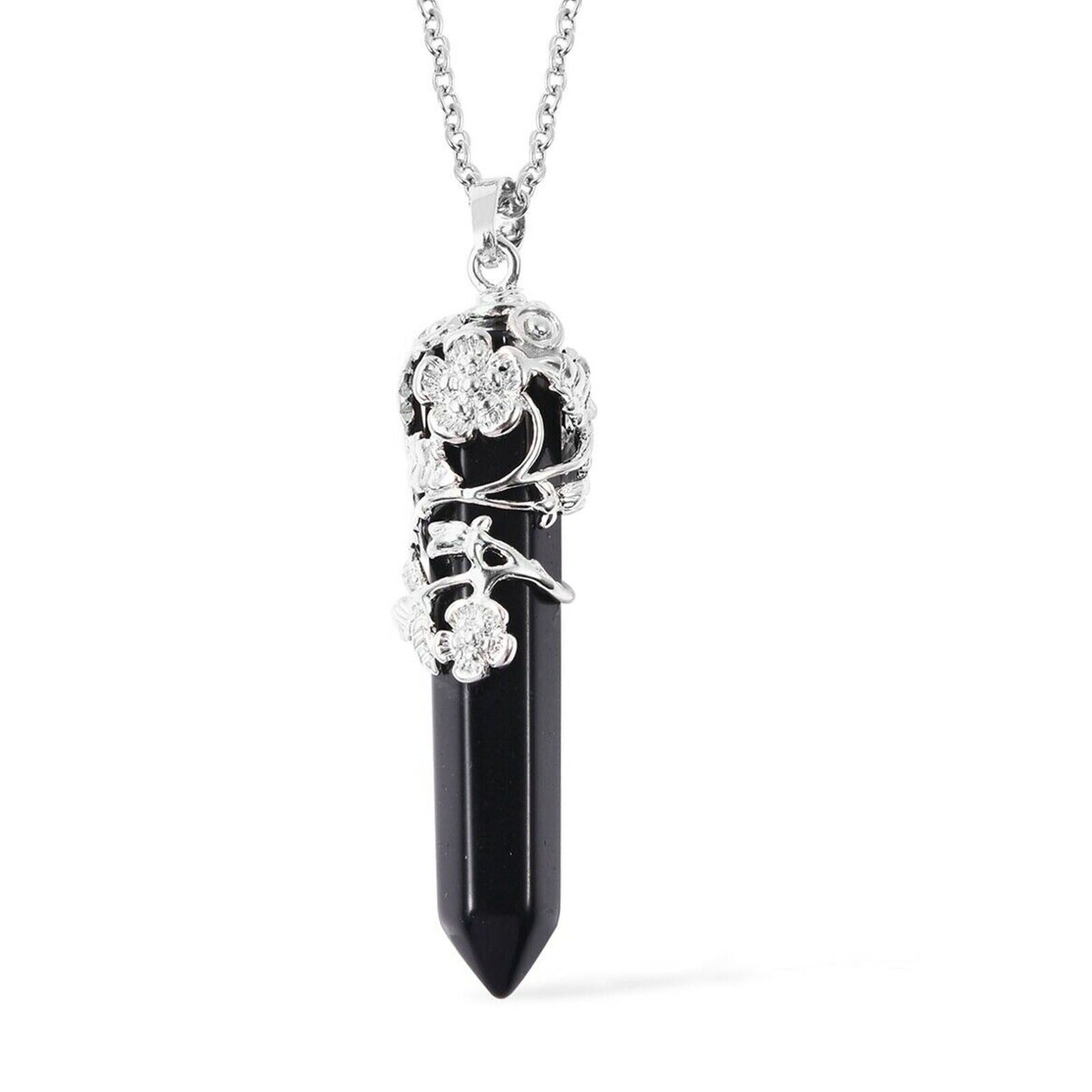 Black Obsidian Chain Pendant Necklace Gift Jewelry Size 24"