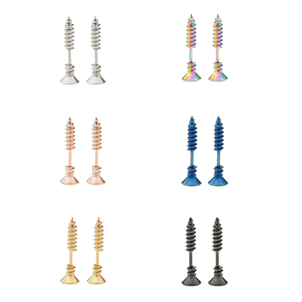 Prettyia 6 Pair Women Stainless Steel Piercing Cross Screws Ear Stud Earring