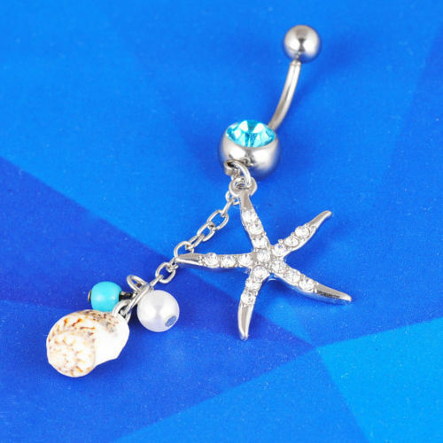 Rhinestone Body Piercing Dangle Crystal Navel Belly Button Bar Barbell Rings CA