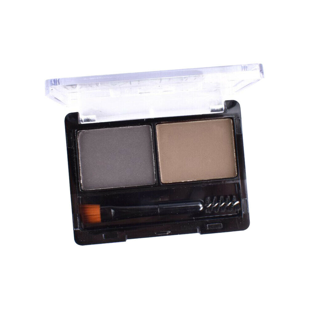 2 Colors Eyebrow Powder Palette Cosmetic Makeup Nose Shading Kit Brush Set #B