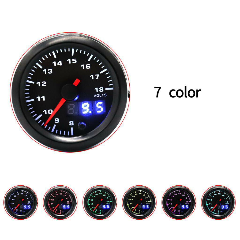8-18V Boat Marine Truck Voltmeter 7 Color LED Volt Meter Gauge Black Bezel