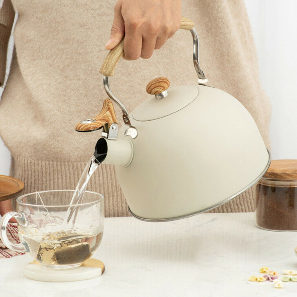 Whistling Kettle with Wooden Handle Kitchen Picnic Teapot for Gas Induction