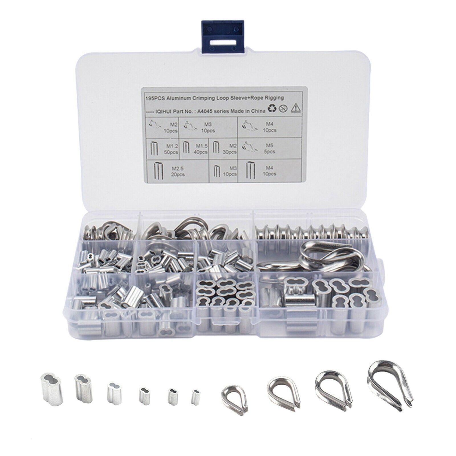 Pack of 195 Thimble Aluminum Crimping Loop Sleeve Accessories Set Durable