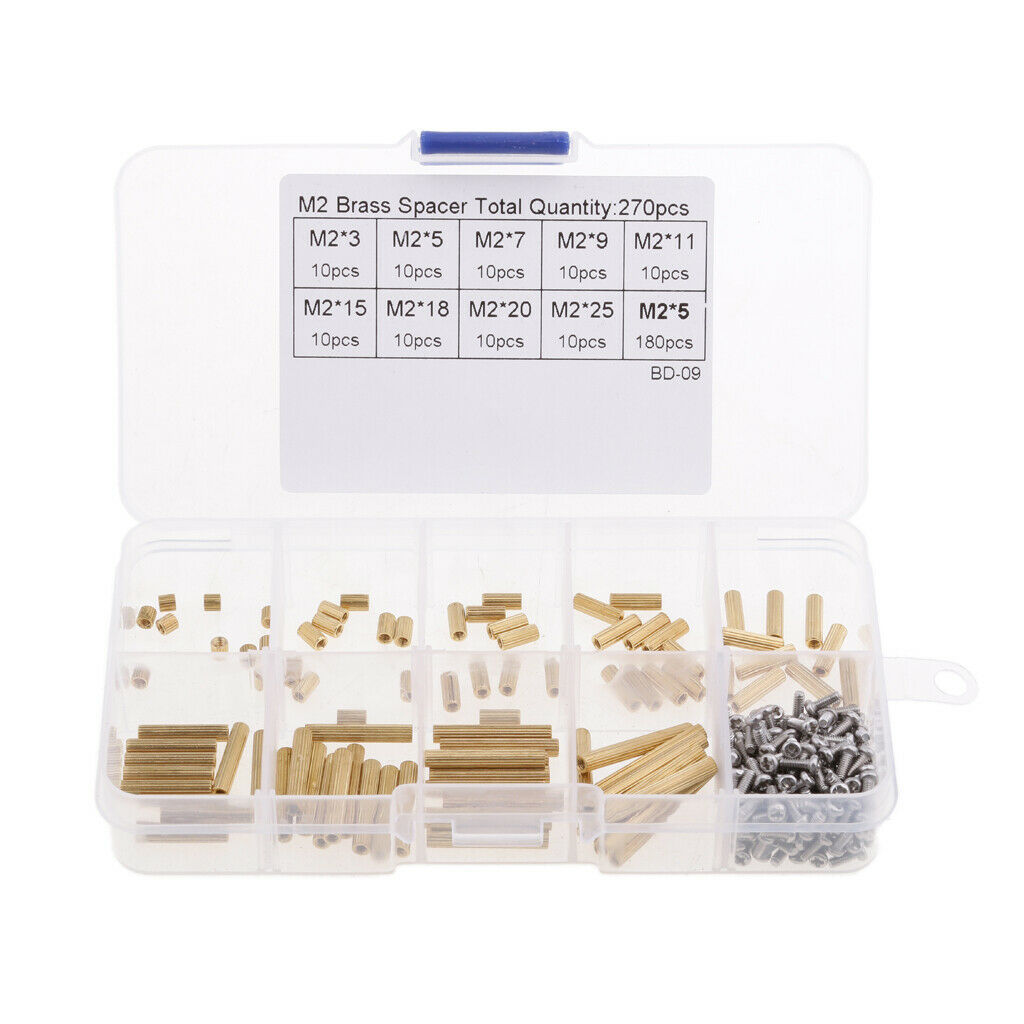 270Pcs M2 3-25mm Male to Female Brass PCB Standoff Screw Nut Assortment Set