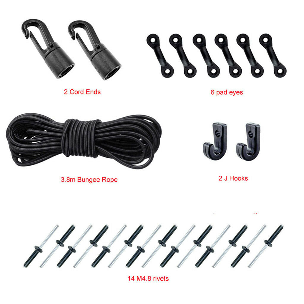 Boat Kayak Deck Rigging Kit 3.8m Nylon  Deck Loops J Hooks Buckles Rivets