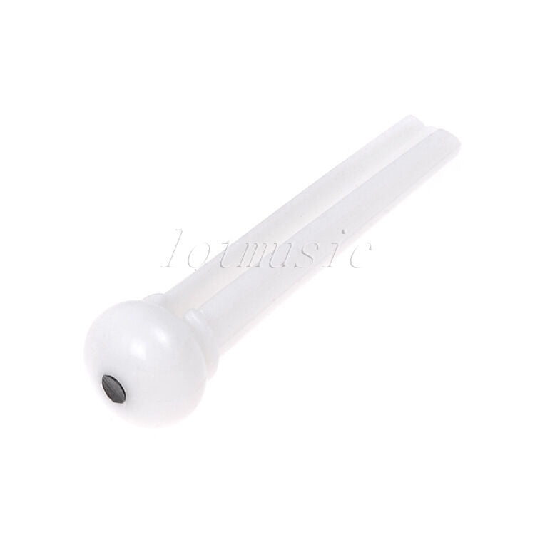 12 Pcs Guitar Bridge Pins for Acoustic Replacement White with Black Dot ABS