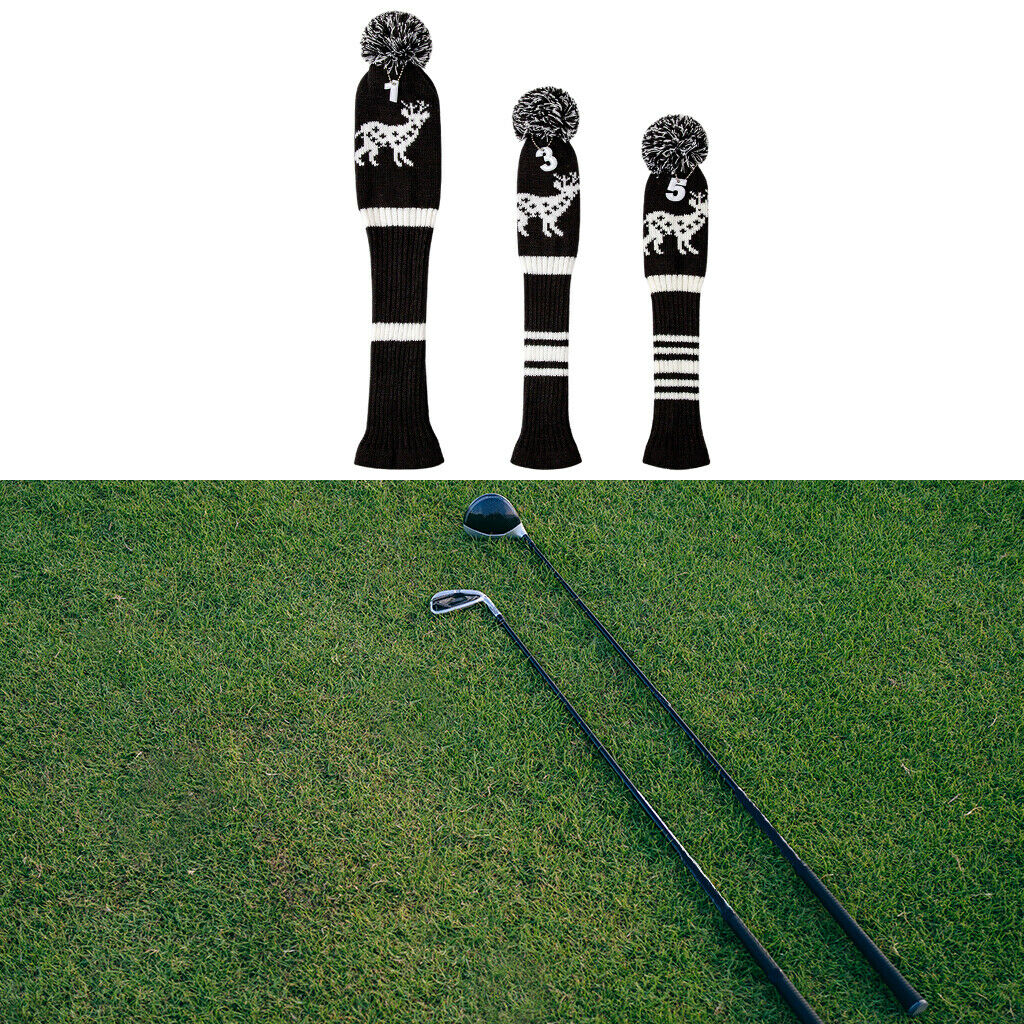 3x Golf Club Head Cover No.1/No.3/No.5 Headcover Long Neck w/Elk Pattern