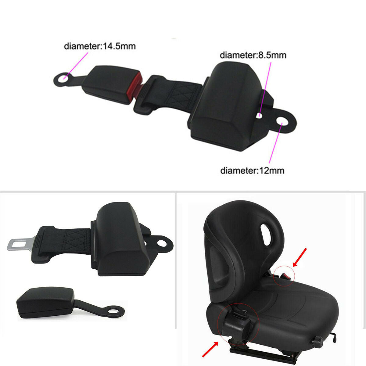 2 Pack Car Seat Belt Adjustable Harness Lead Retractor+ Buckle Auto Safety Kit