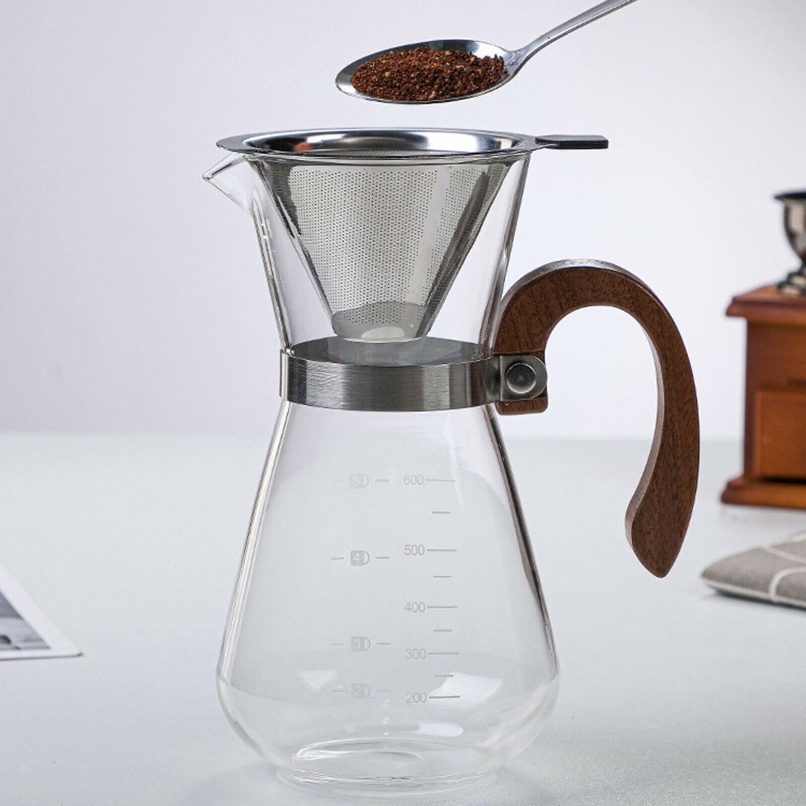 600ml Pour Over Coffee Maker w/ Filter Funnel Manual Coffee Brewer Portable