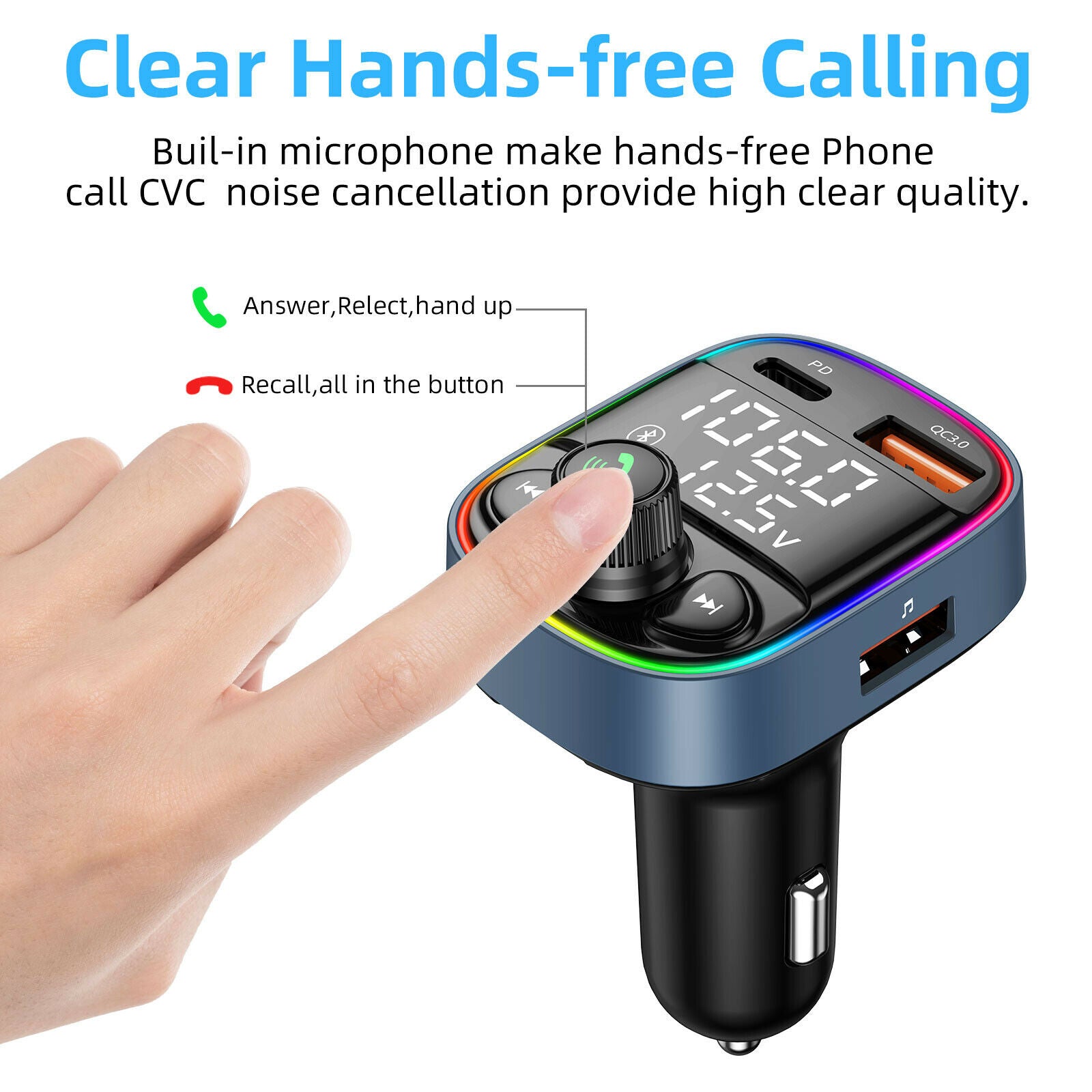 C87B Car Mp3 PD/QC3.0 Bluetooth Car Charger FM Transmitter U Disk Music Player