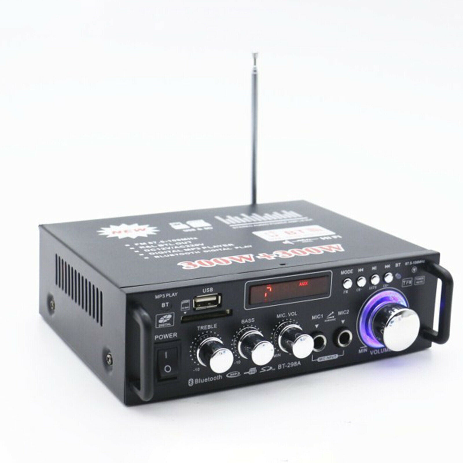 Mini 600W Bluetooth Audio Power Amplifier Amp 12V 110V 2.0 CH Low Distortion