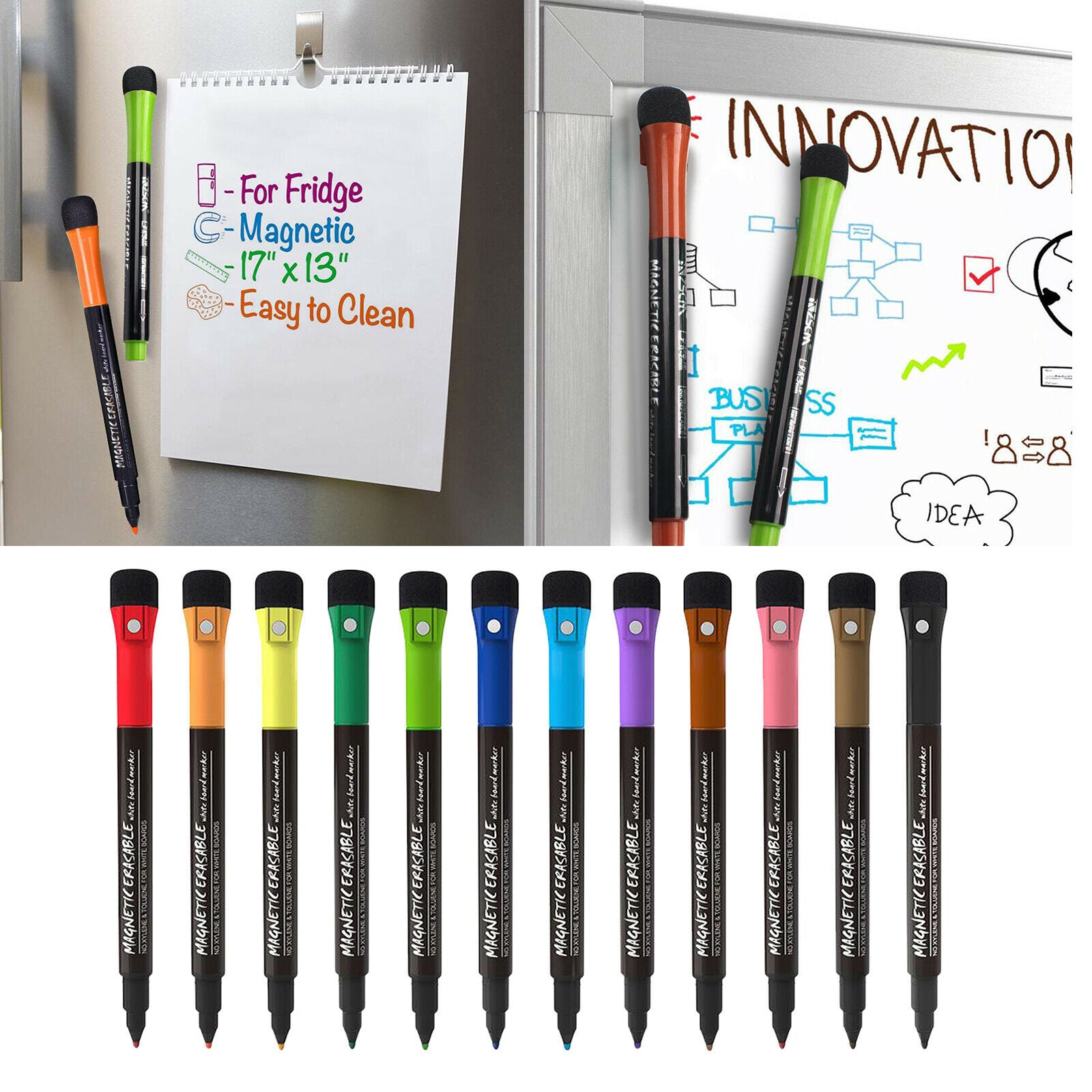 12x Dry Erase Whiteboard Markers Pen Assorted Colors for Classroom Work