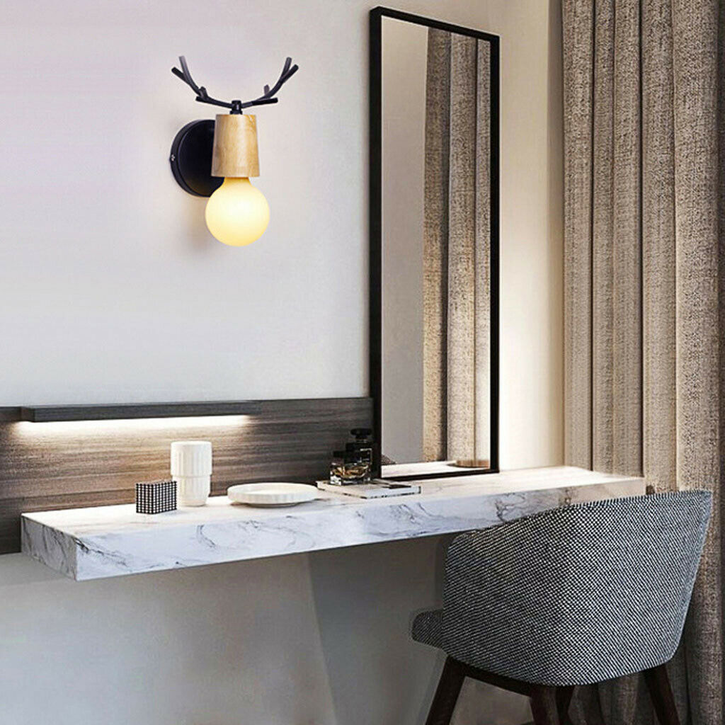 Nordic Style Living Room Wooden Antlers Modeling Lamp Head Wall Lamp Black