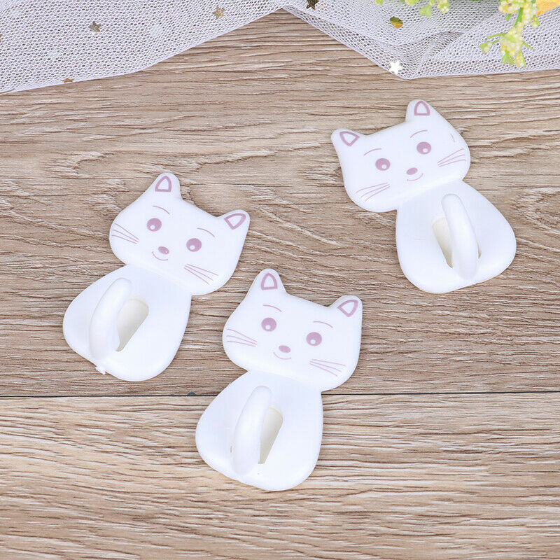 3pcs Self Adhesive Wall Decor Hooks Cute Cat Door Racks Hanger Towel Hold.l8