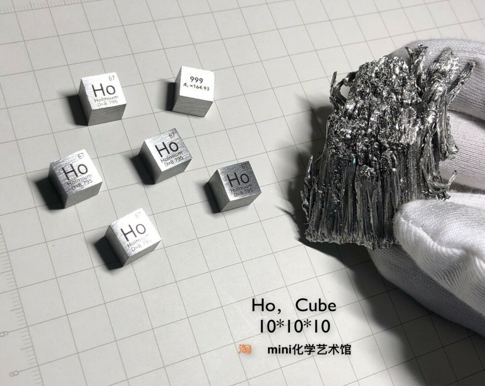 1pc 99.9% Pure Ho Holmium Carved Element Periodic Table 10mm Cube,8.88g