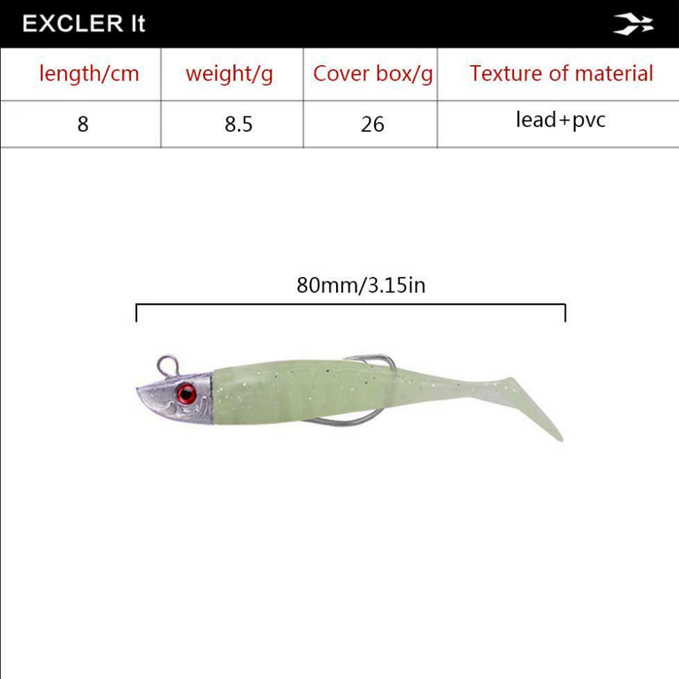 Lead Fish Head Soft Lures Set Luminous Crank Hook T-Tail Built-in Sequins