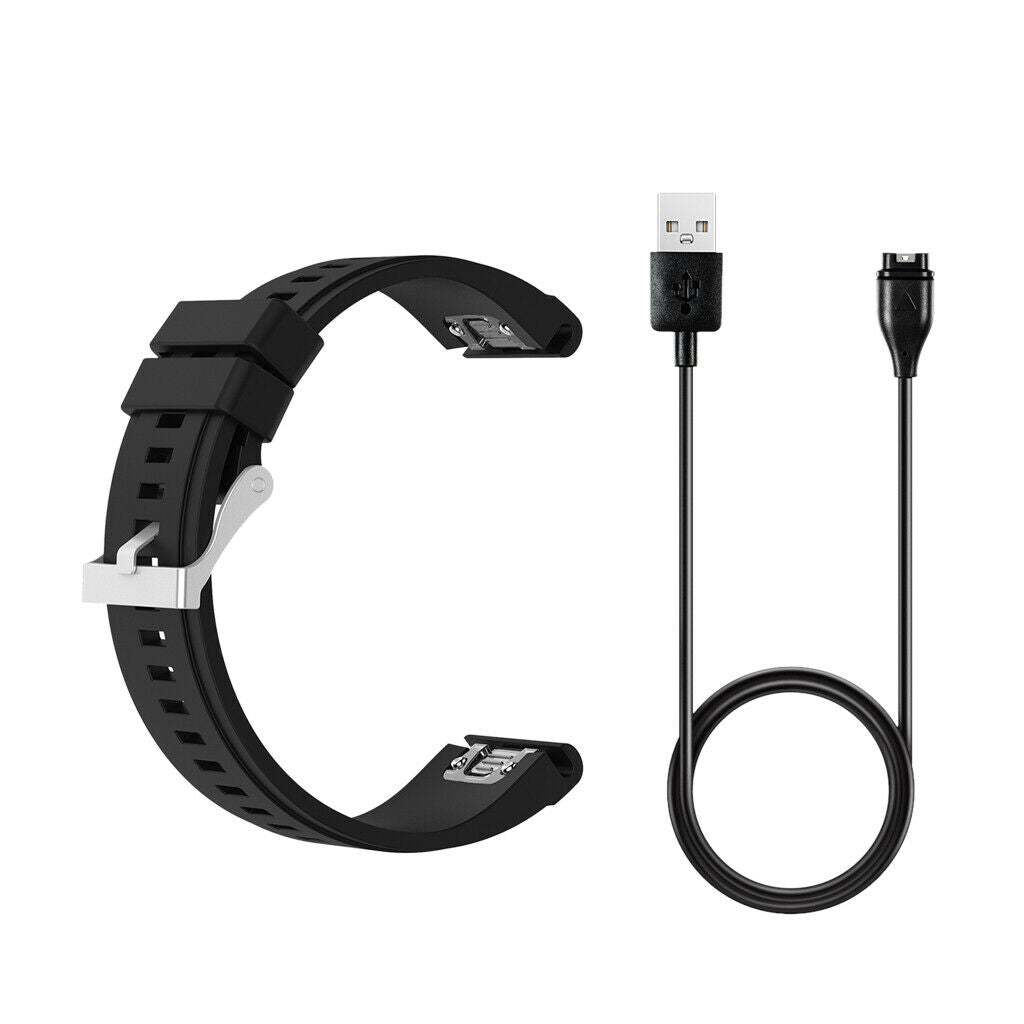 USB Watch Data Sync Battery Charger Cable + Wristband Silicone Band Strap for